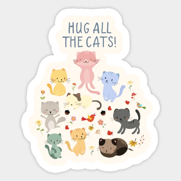 Hug All The Cats - Kitty Party Sticker by LittleBunnySunshine